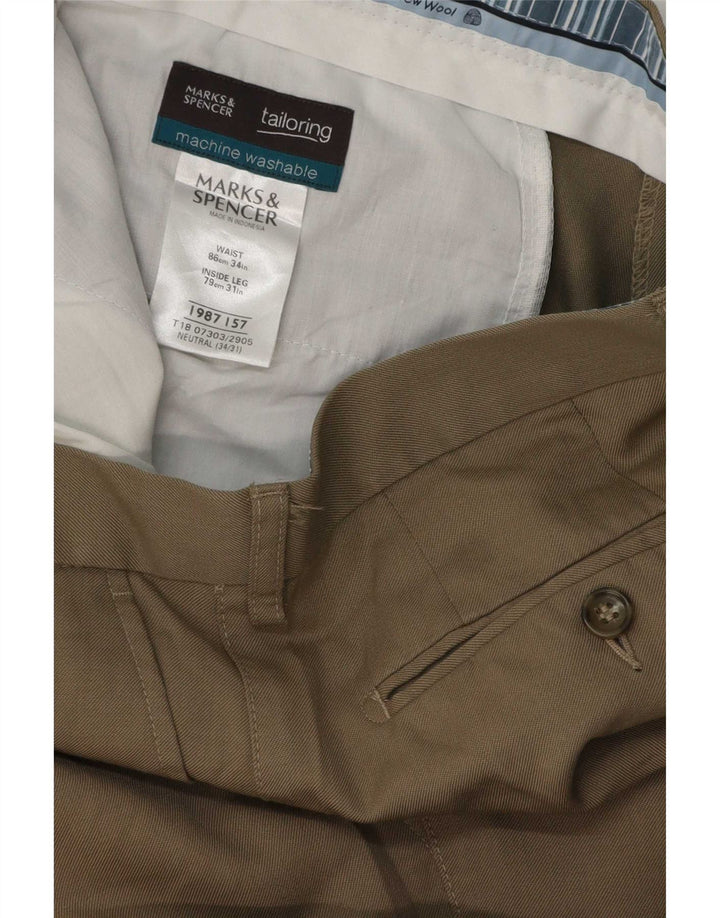 Мужские костюмные брюки Marks & Spencer W34 L31 бежевые из шерсти