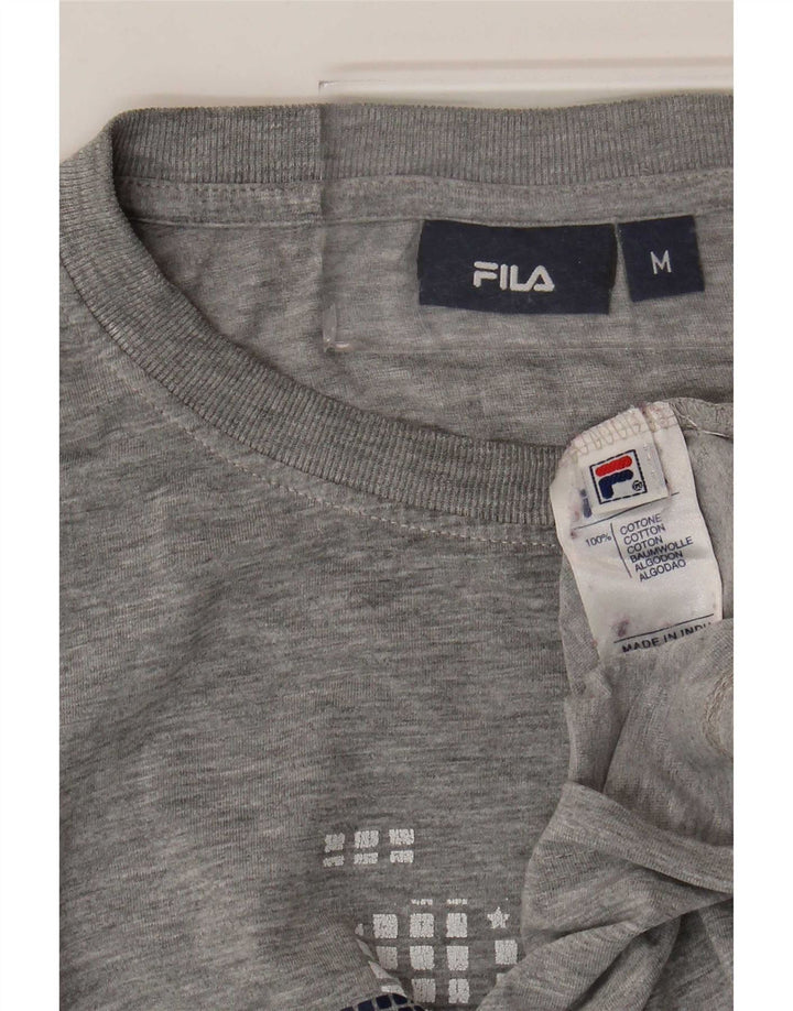 Мужская футболка с рисунком Fila, хлопковый топ среднего серого цвета