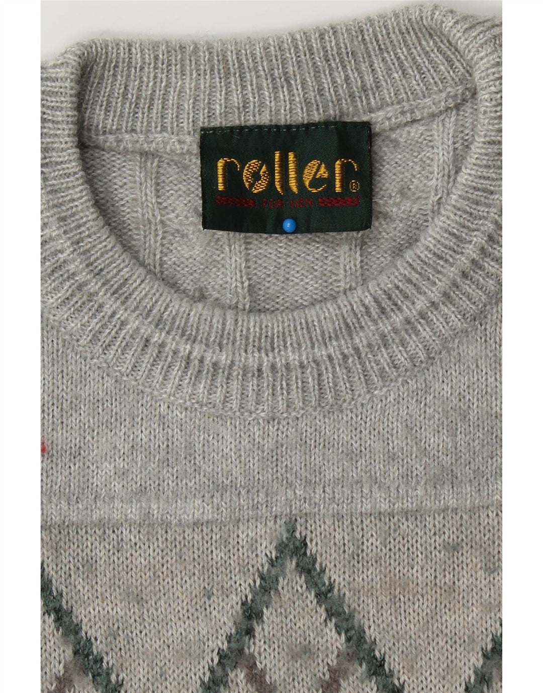 VINTAGE Mens Crew Neck Jumper Sweater Medium Grey Fair Isle Vintage Vintage and Second-Hand Vintage from Messina Hembry 