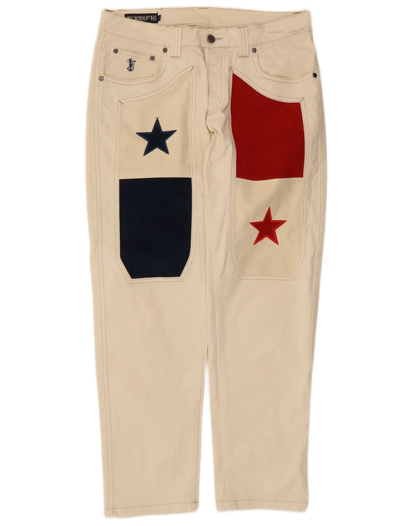 Jeckerson Мужские прямые повседневные брюки W33 L27 Off White Лоскутный хлопок