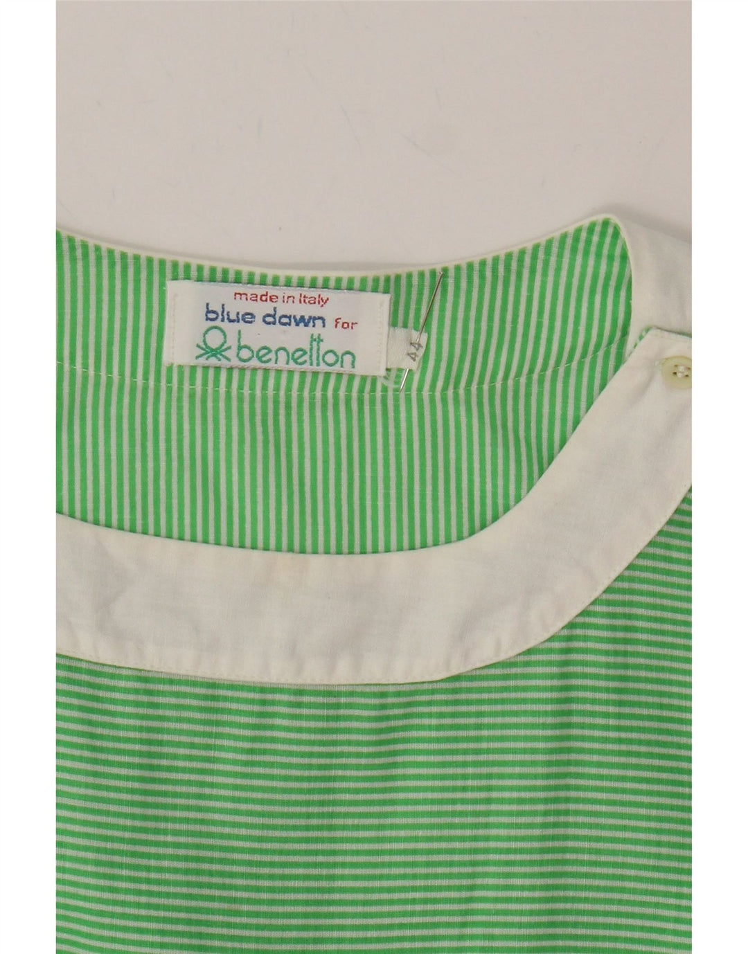 BENETTON Womens Blouse Top IT 44 Medium Green Pinstripe Cotton Vintage Benetton and Second-Hand Benetton from Messina Hembry 