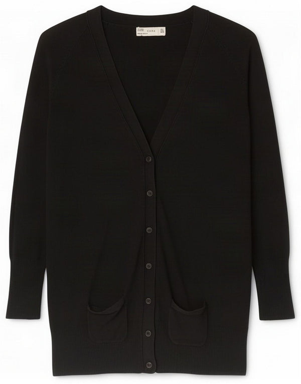 Женский свитер-кардиган Zara UK 14, большой черный хлопок