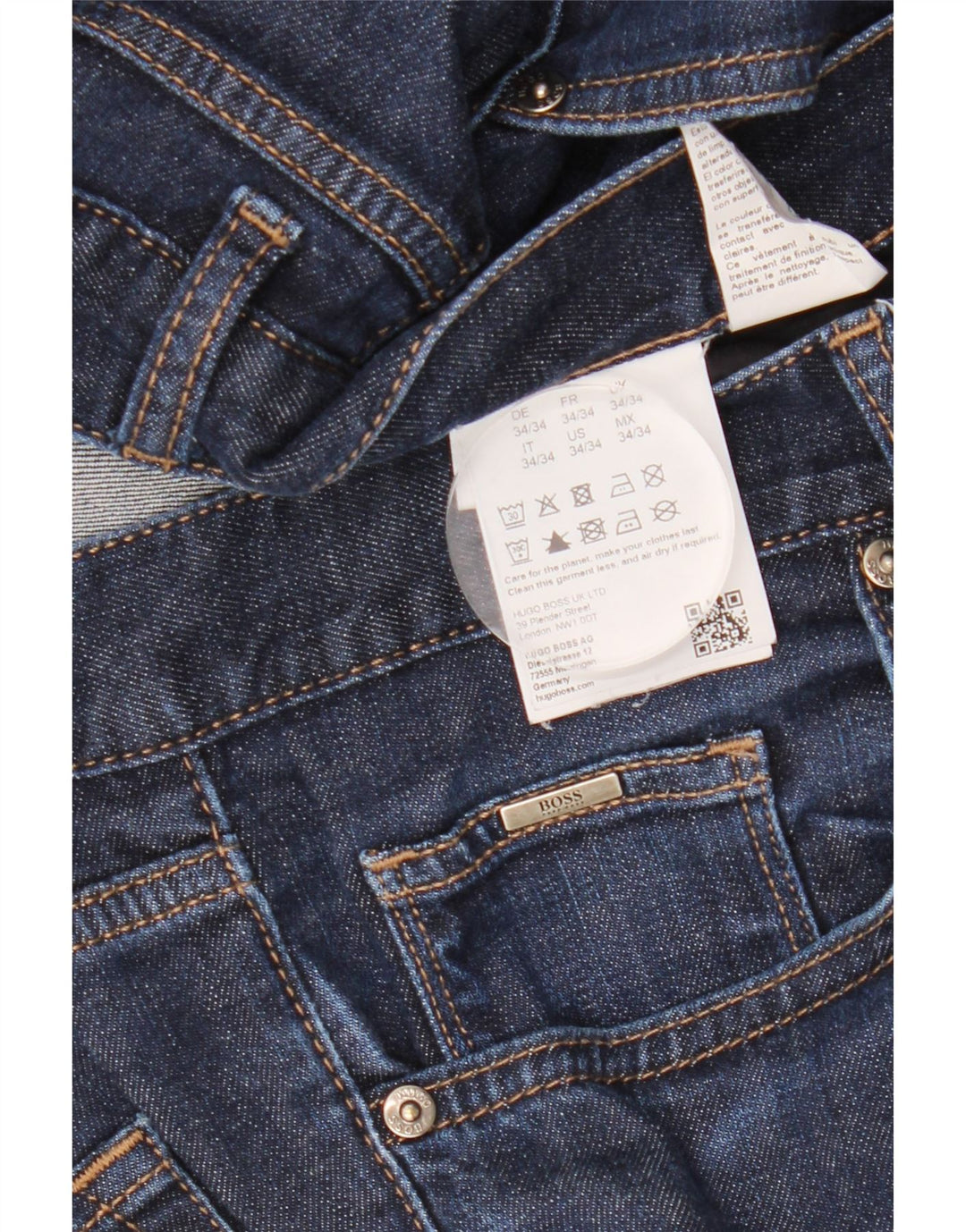 Мужские узкие джинсы HUGO BOSS W34 L34 темно-синие, хлопок