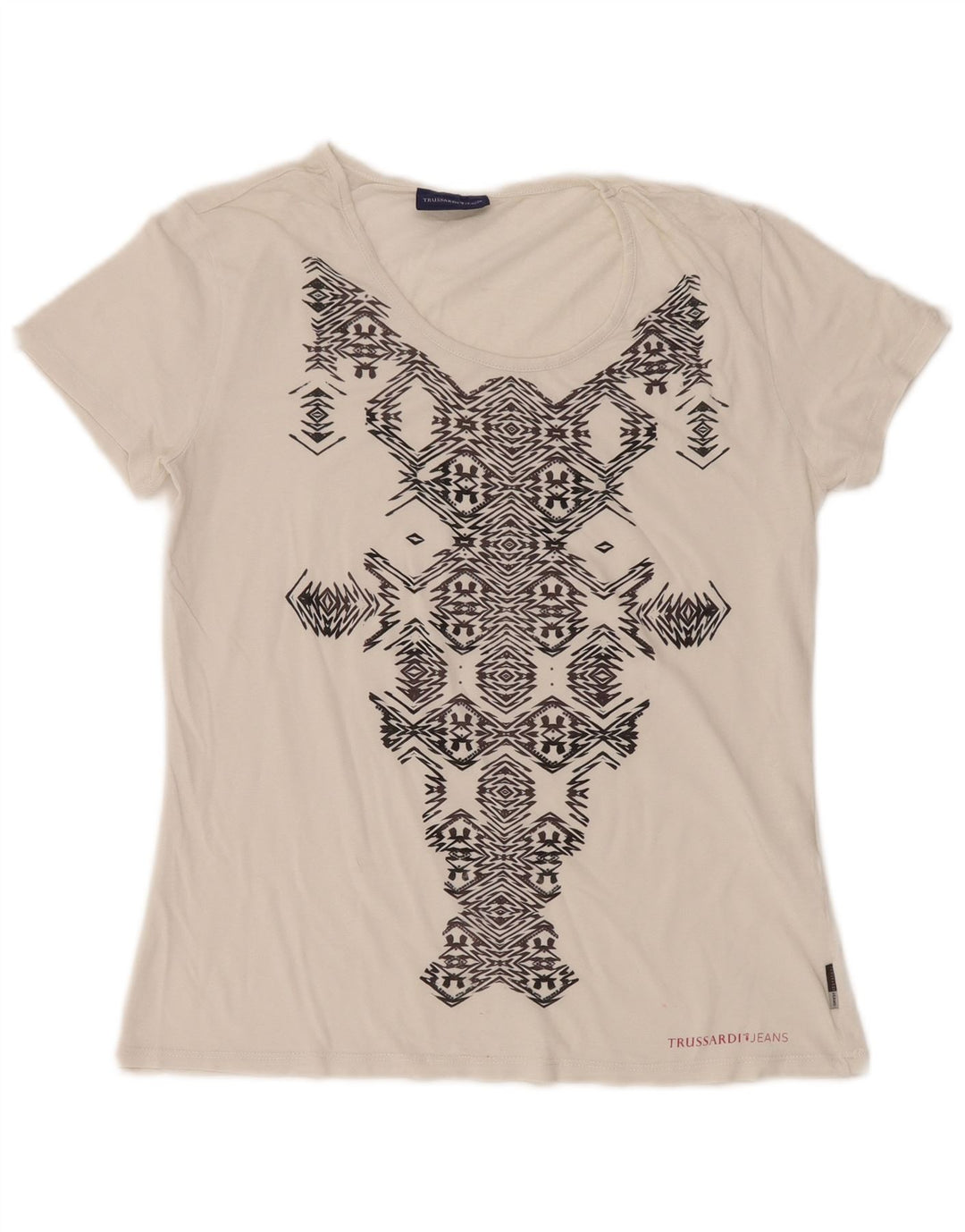 TRUSSARDI JEANS Женская футболка с рисунком Top UK 14, большая белая с геометрическим узором
