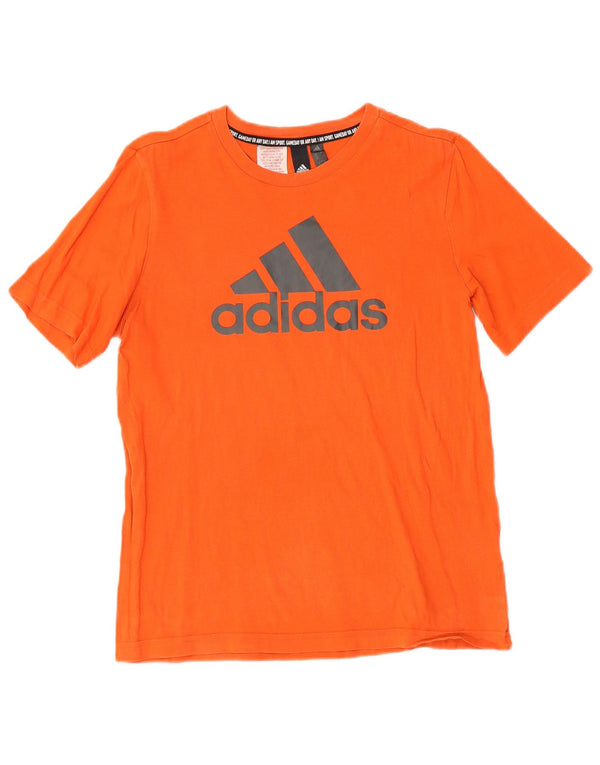 Футболка Adidas с обычным рисунком для мальчиков, топ 13–14 лет, оранжевая, хлопковая, спортивная