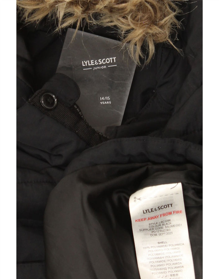 Утепленная куртка Lyle & Scott для мальчиков с капюшоном 14-15 лет, черный полиамид