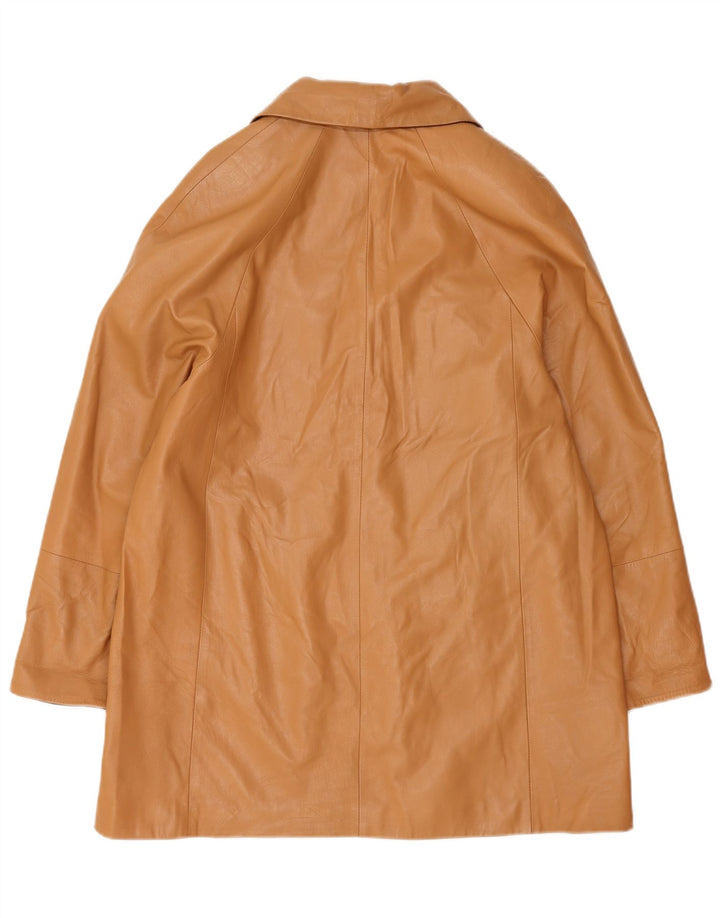 Винтажное женское кожаное пальто UK 16, большое коричневое кожаное