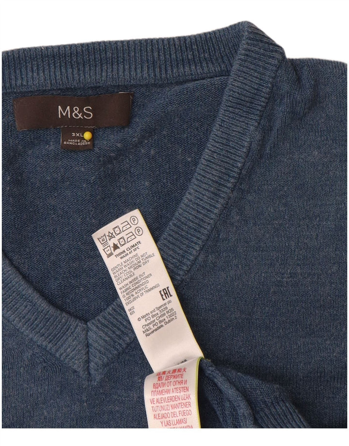 Мужской джемпер с v-образным вырезом Marks & Spencer 3XL, синий акрил