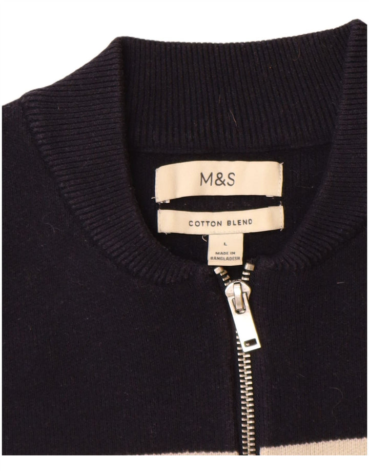Мужской джемпер с воротником на молнии Marks & Spencer большой темно-синий в полоску