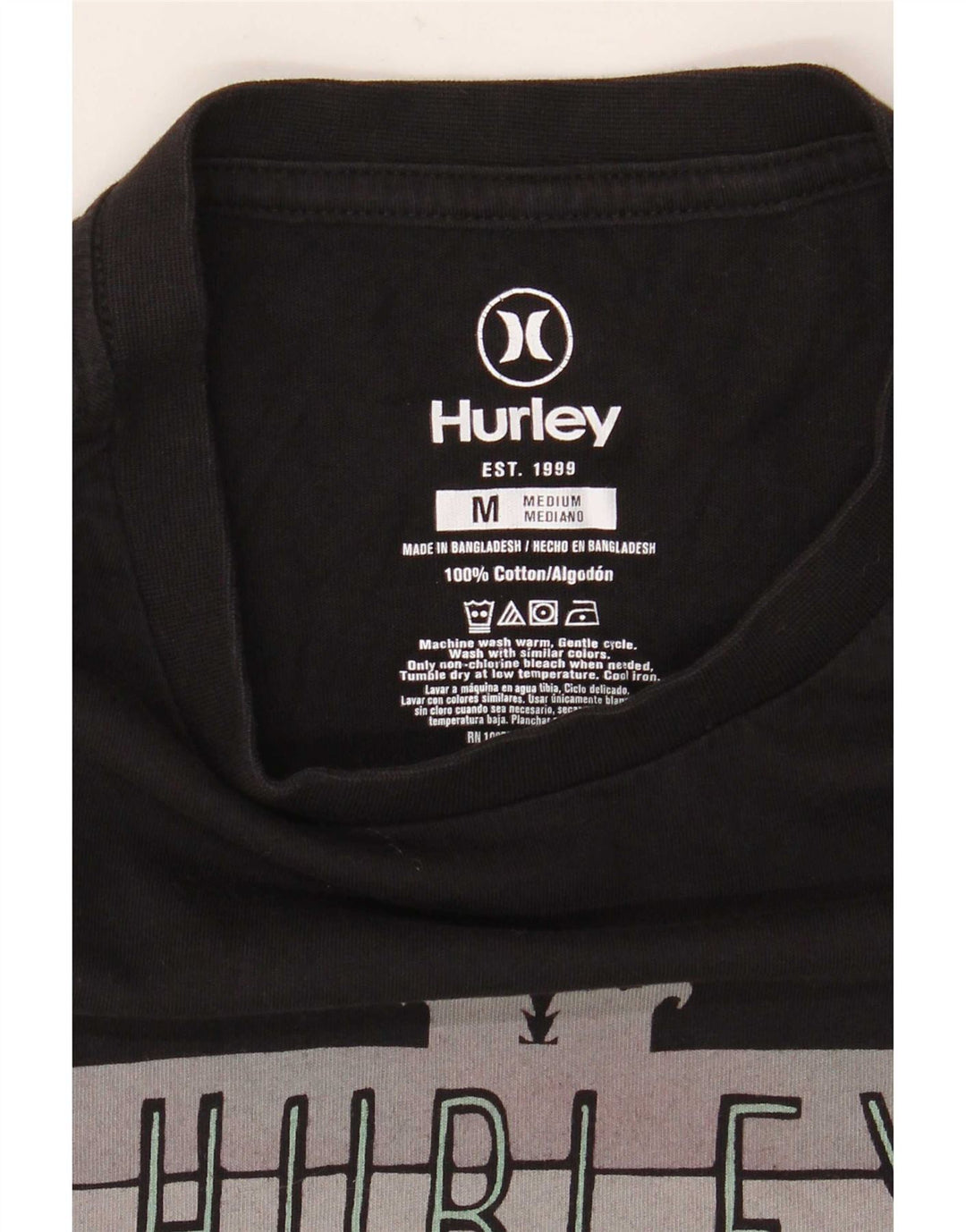 Мужская футболка с рисунком Hurley, топ, средний черный, хлопок