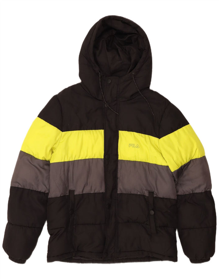 Мужская утепленная куртка FILA с капюшоном UK 36, маленькая, черная, полиэстер с цветными блоками