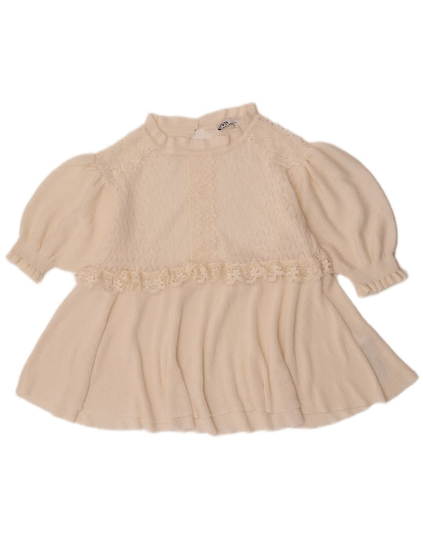 Женская блузка с рукавом 3/4 Zara UK 12, средний цвет, белый полиэстер с цветочным принтом