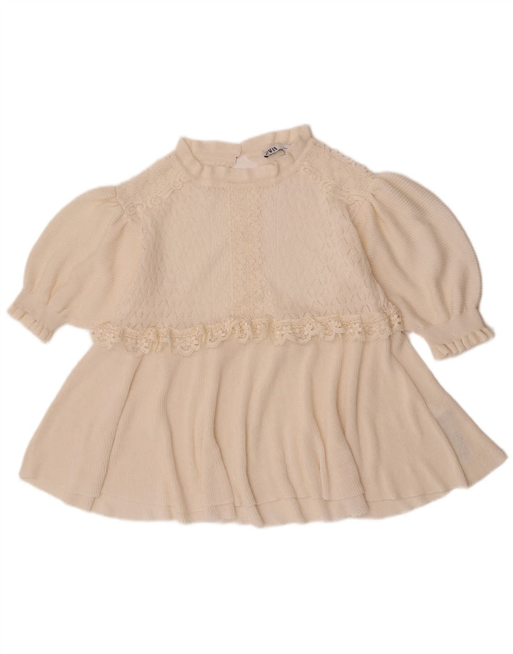 Женская блузка с рукавом 3/4 Zara UK 12, средний цвет, белый полиэстер с цветочным принтом