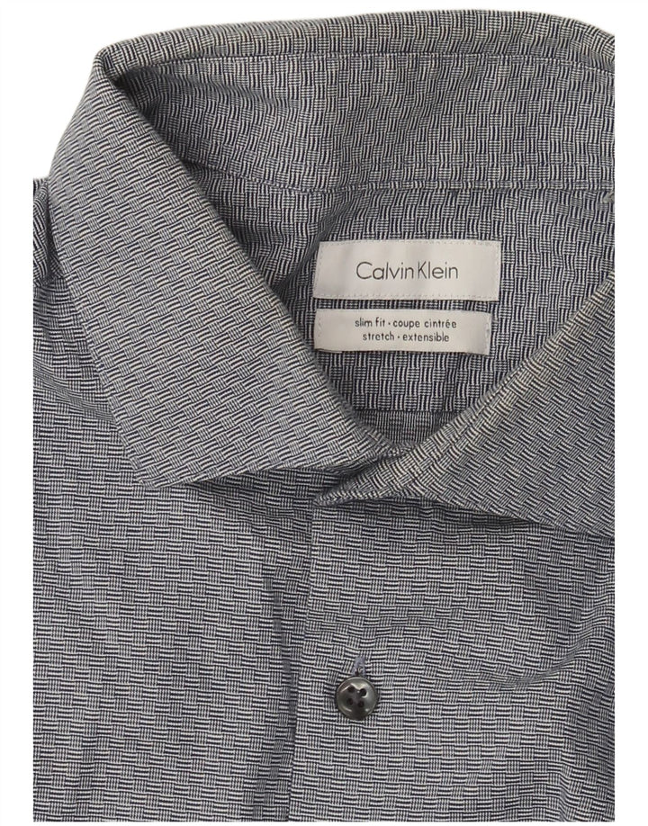 Мужская рубашка приталенного кроя Calvin Klein, большая темно-синяя с геометрическим рисунком