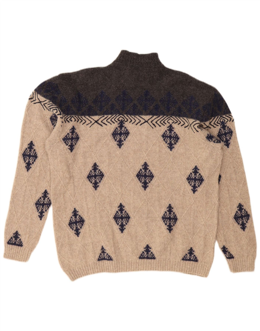 VINTAGE Мужской джемпер с высоким воротником XL Бежевый Argyle/Diamond