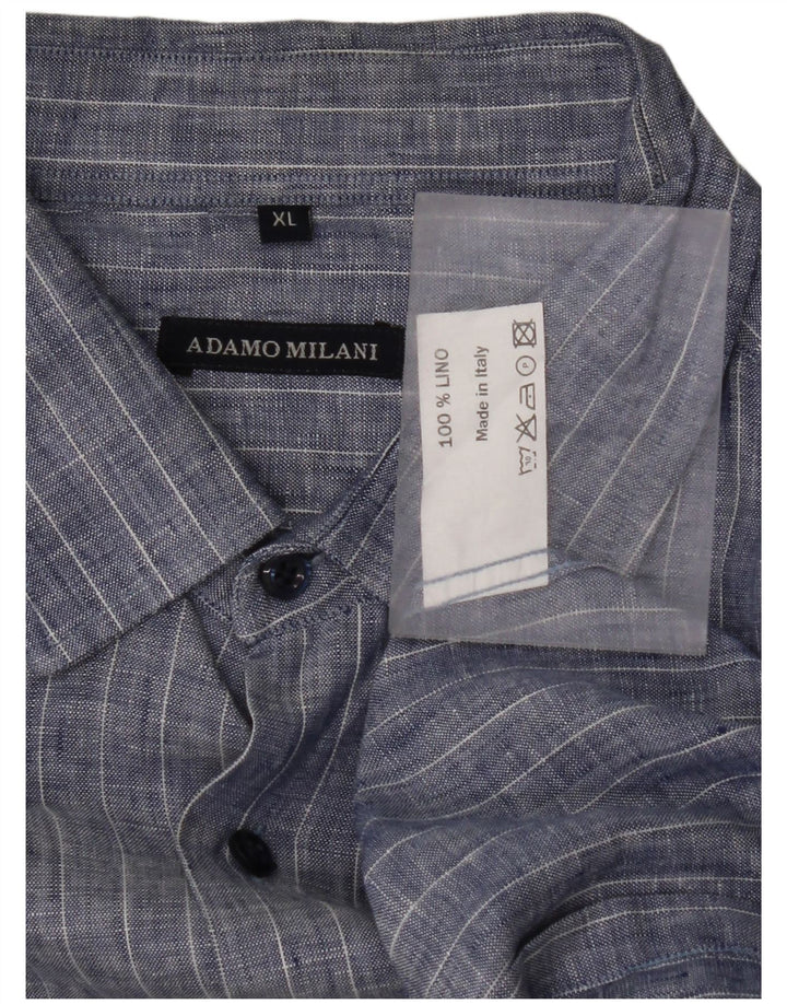 VINTAGE Mens Shirt XL Blue Pinstripe Linen