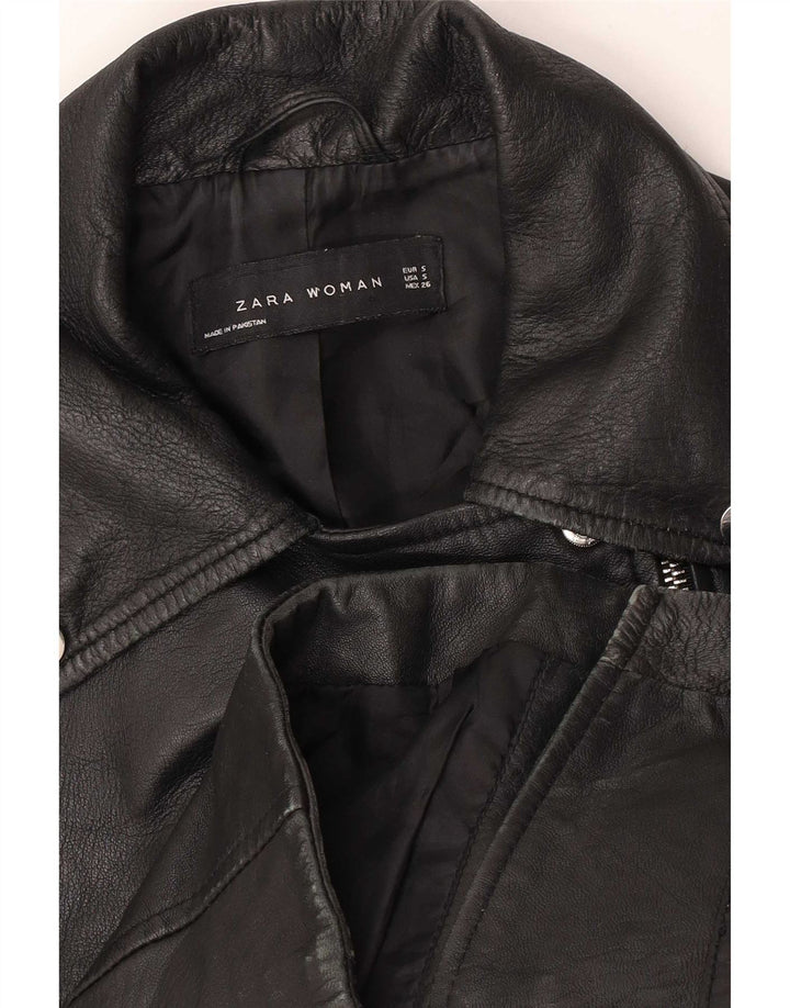 Женская укороченная кожаная косуха Zara UK 10, маленькая черная