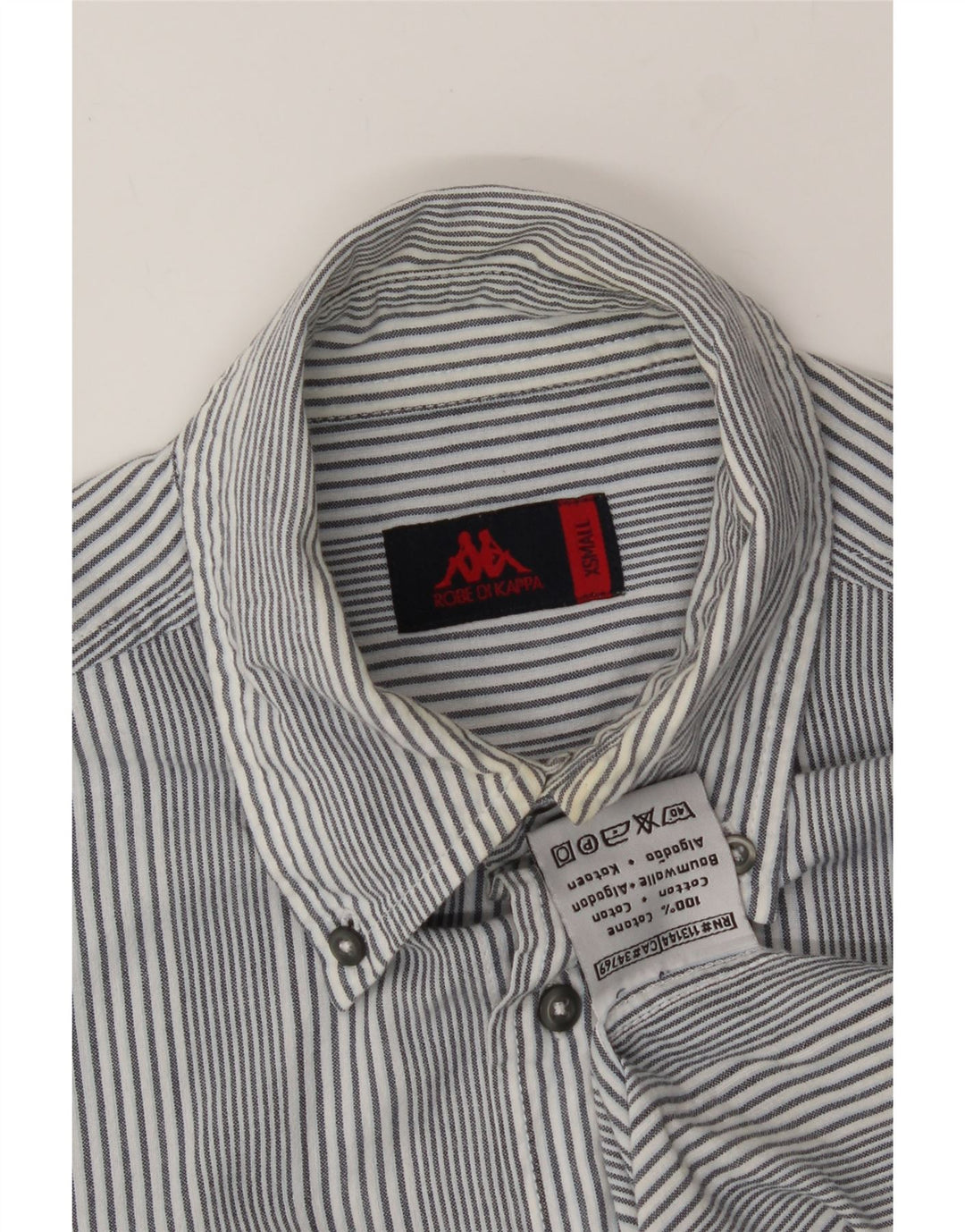 KAPPA Mens Shirt XS Grey Striped Cotton Vintage Kappa and Second-Hand Kappa from Messina Hembry 