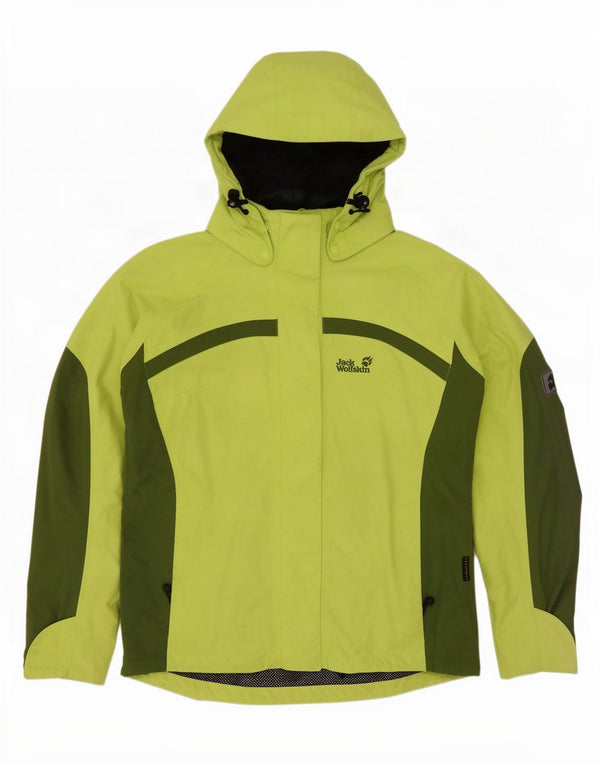 Женская дождевик с капюшоном Jack Wolfskin UK 12, средний зеленый цвет с цветными блоками