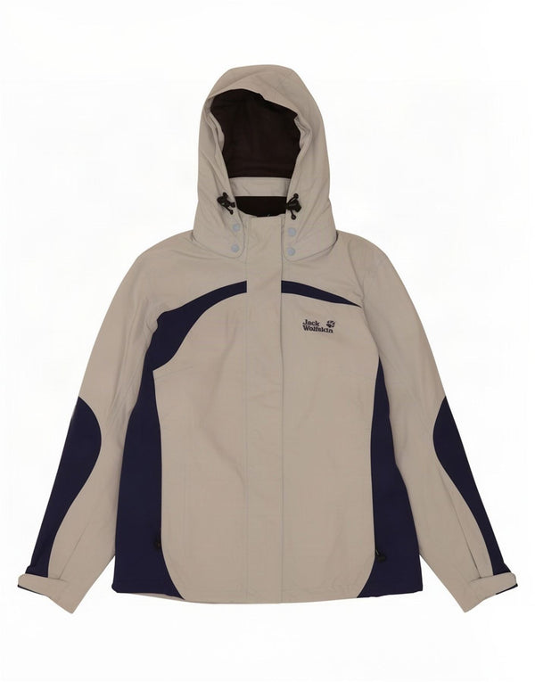 Женская дождевик с капюшоном Jack Wolfskin UK 14, средний синий цвет с цветными блоками
