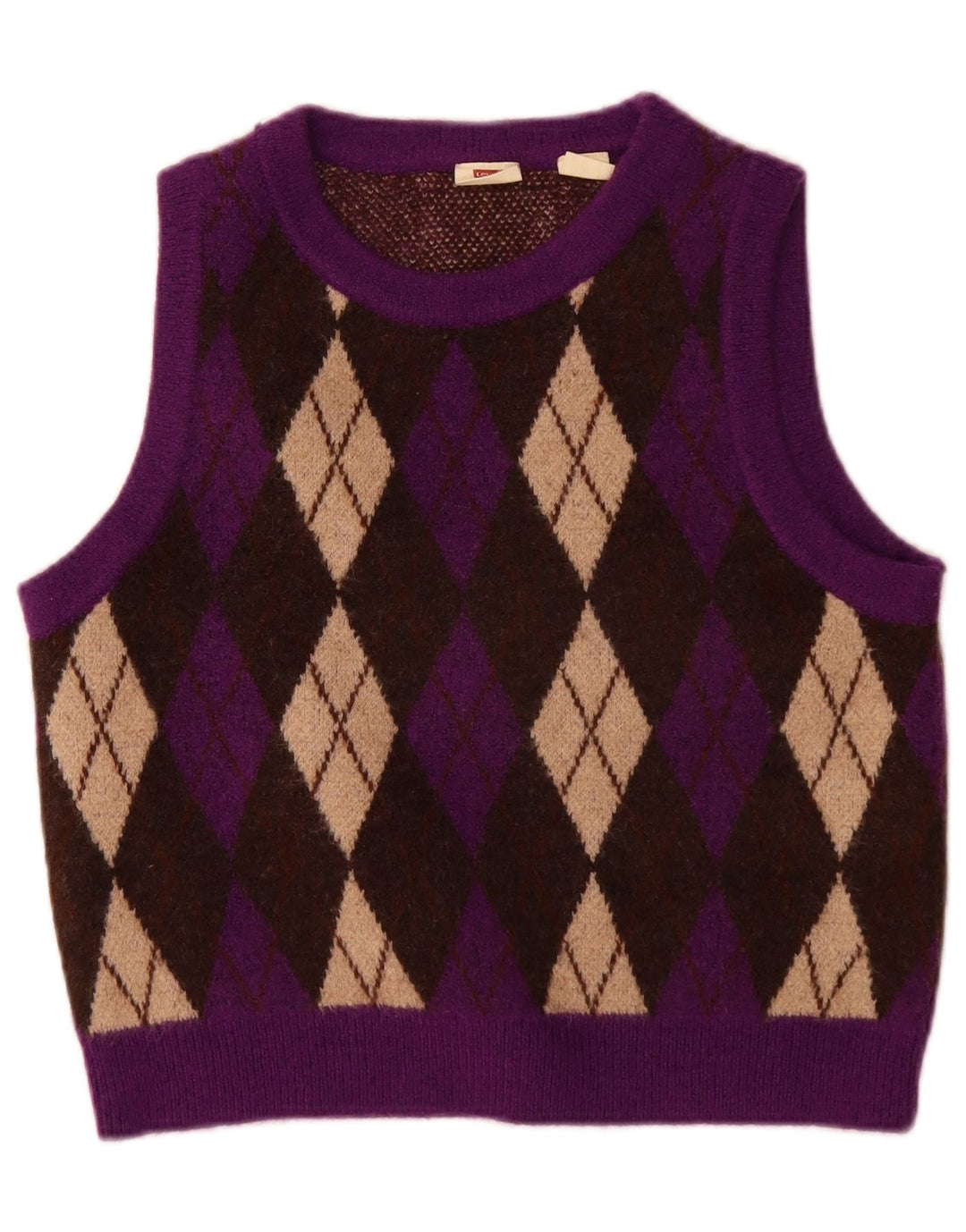 Женская укороченная майка LEVI'S, Великобритания, 10 маленьких размеров, фиолетовый акрил с узором ромб/ромб