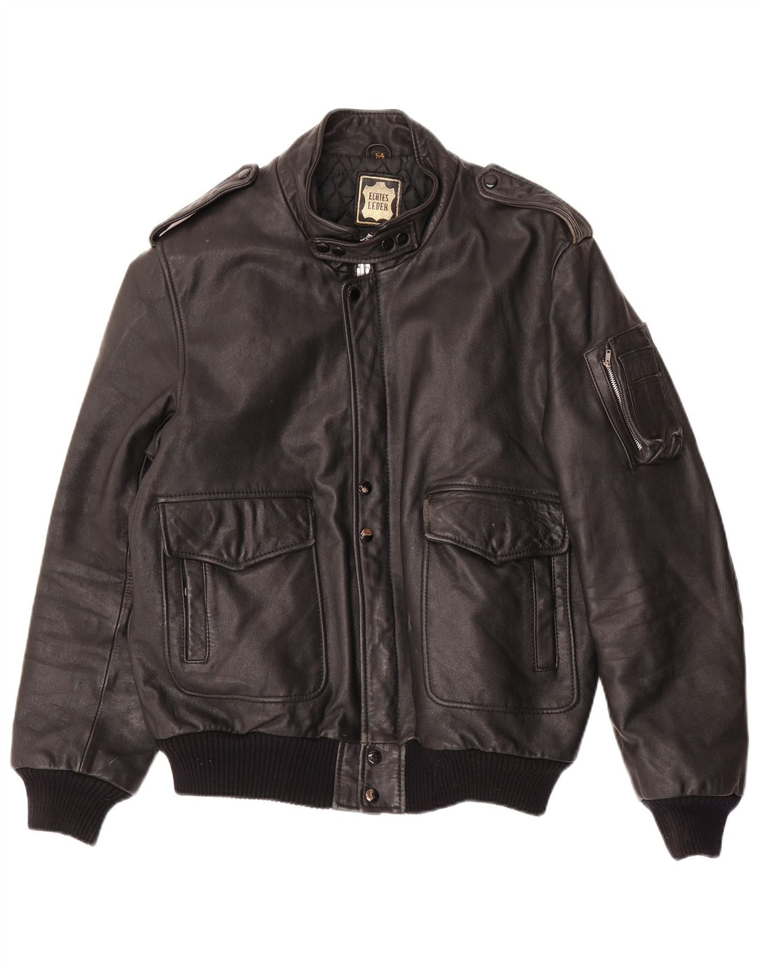 Мужская кожаная куртка в стиле милитари VINTAGE IT 54 2XL черная кожа