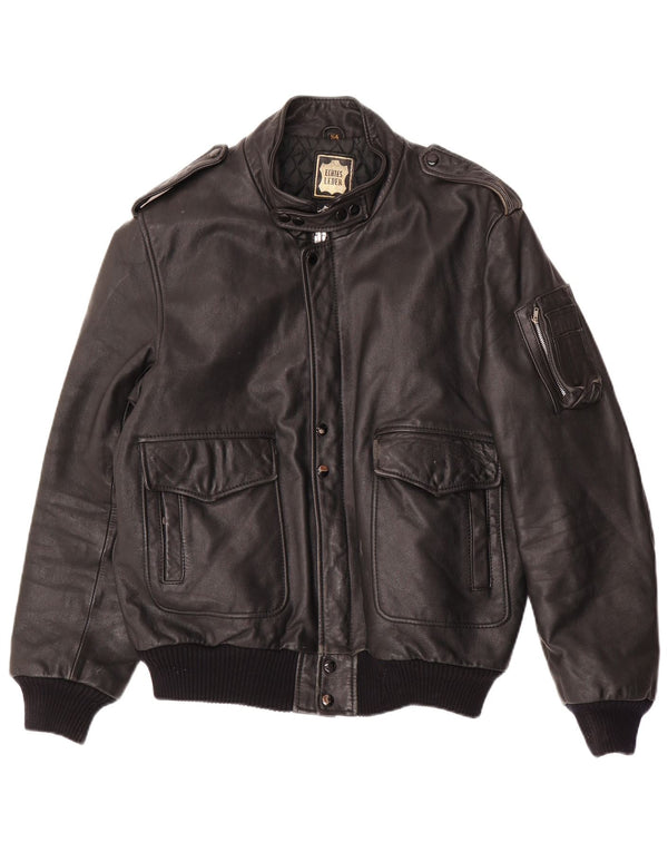 Мужская кожаная куртка в стиле милитари VINTAGE IT 54 2XL черная кожа