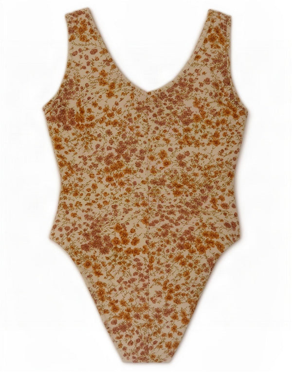 Onyx Womens Sleeveless Bodysuit One Size Beige Floral Cotton