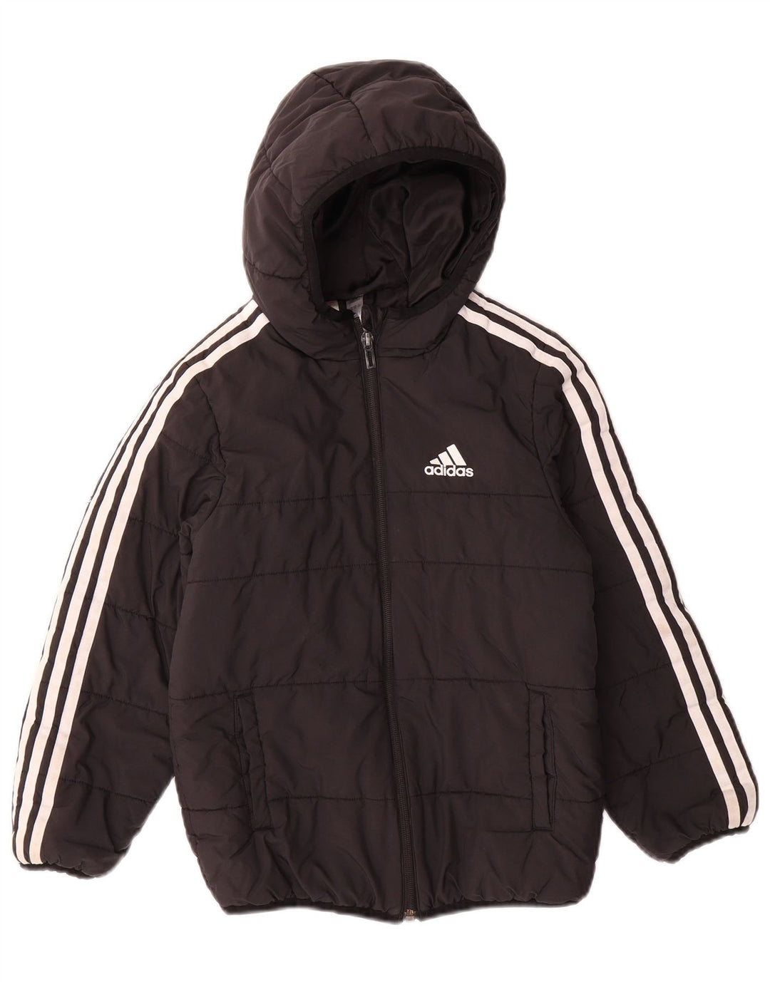 ADIDAS Утепленная куртка с капюшоном для мальчиков 7-8 лет, черный полиэстер