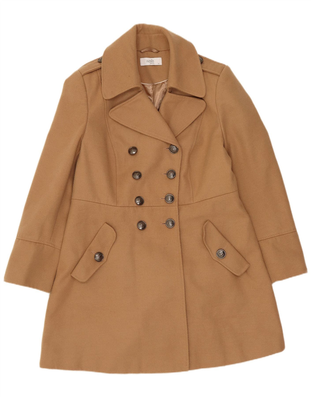 Женское двубортное пальто Wallis UK 14, большой размер, бежевый полиэстер