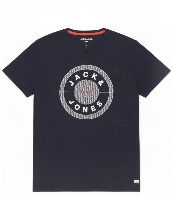 Мужская приталенная футболка с рисунком Jack & Jones, топ 2XL, темно-синий, хлопок