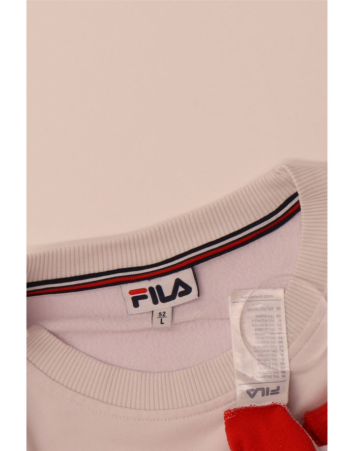 FILA Mens Graphic Sweatshirt Jumper IT 52 Large Red Colourblock Cotton Vintage Fila and Second-Hand Fila from Messina Hembry 