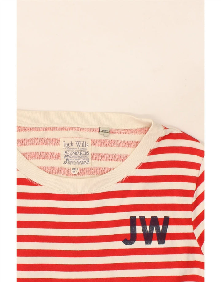 JACK WILLS Womens Sweatshirt Jumper UK 12 Medium Red Striped Cotton Vintage Jack Wills and Second-Hand Jack Wills from Messina Hembry 