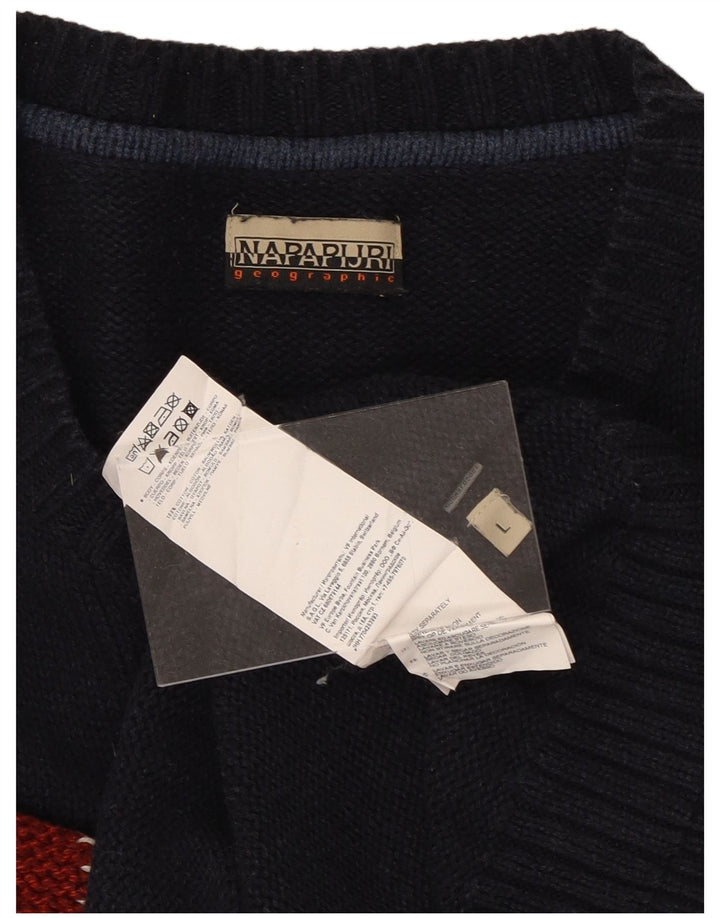 NAPAPIJRI Мужской джемпер с круглым вырезом с рисунком, большой темно-синий хлопковый свитер