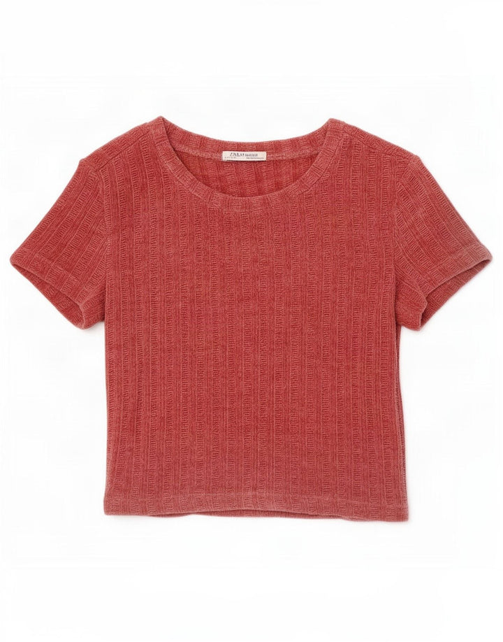 Женская велюровая блузка Zara Top UK 10, маленький красный полиэстер