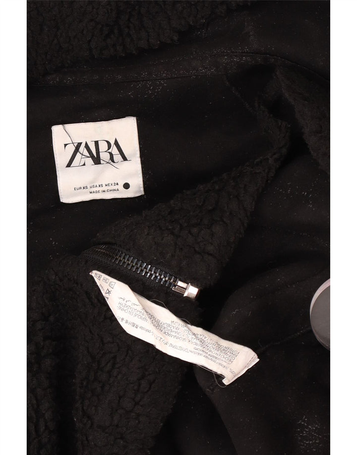 Женская флисовая куртка оверсайз с капюшоном Zara UK 6 XS, черный полиэстер