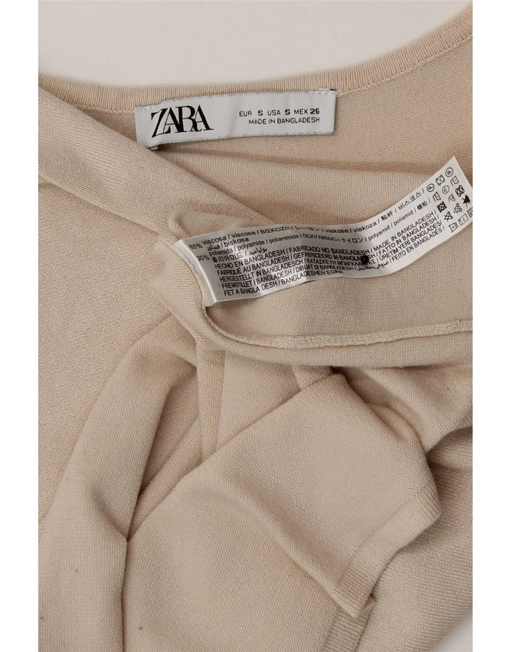 Женский укороченный топ на одно плечо Zara UK 8, маленький размер, бежевый, вискоза