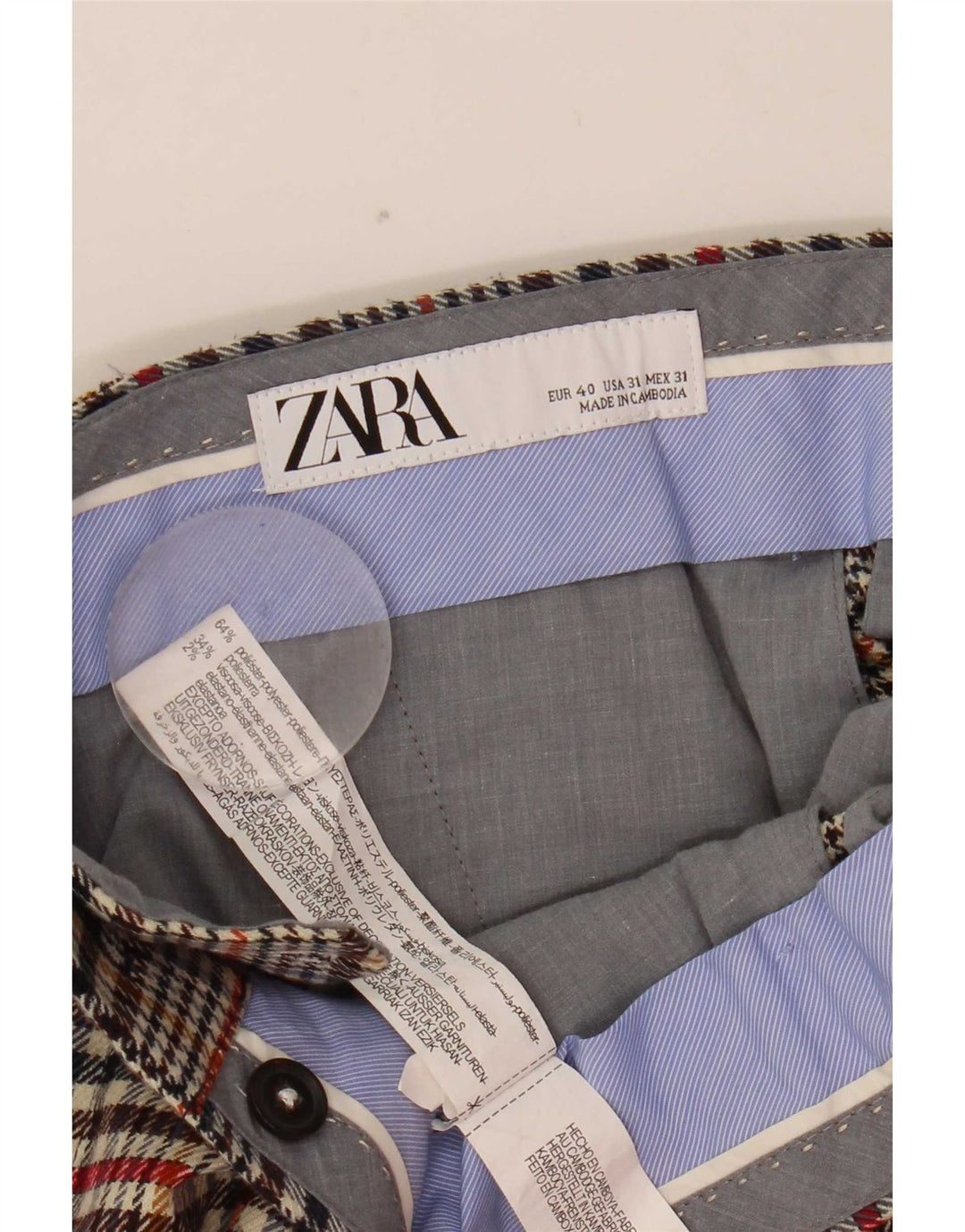 Мужские укороченные брюки Zara EU 40 Medium W31 L25, полиэстер в бежевую клетку