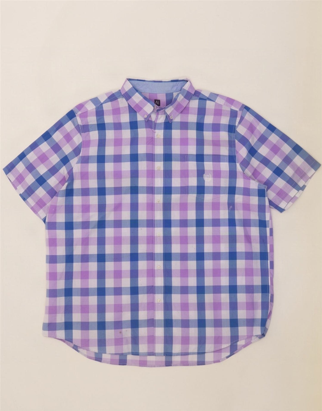Мужская рубашка с коротким рукавом Chaps Easy Care, 2XL, синяя, хлопок в мелкую клетку