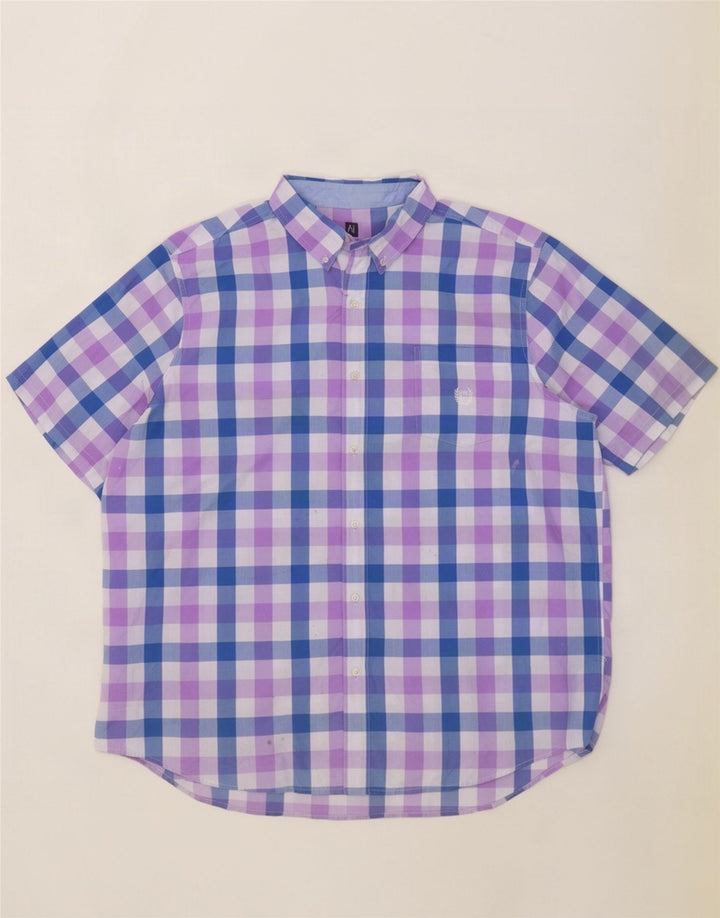 Мужская рубашка с коротким рукавом Chaps Easy Care, 2XL, синяя, хлопок в мелкую клетку