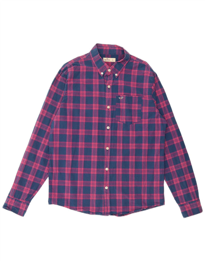 Мужская рубашка HOLLISTER, большая синяя клетка, хлопок