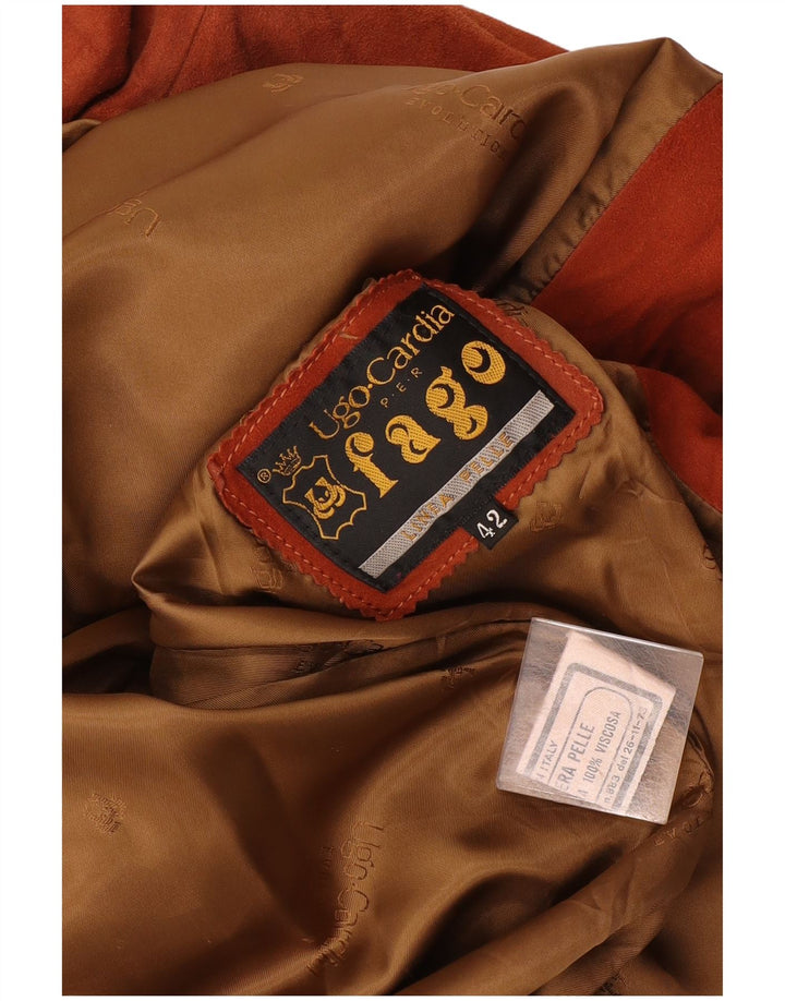 Винтажное женское замшевое пальто оверсайз IT 42, кожа среднего коричневого цвета