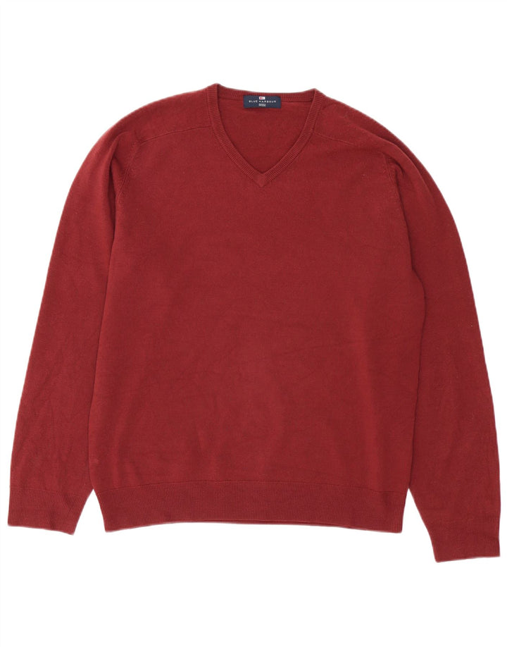 Мужской джемпер с v-образным вырезом Marks & Spencer Blue Harbour, средний бордовый