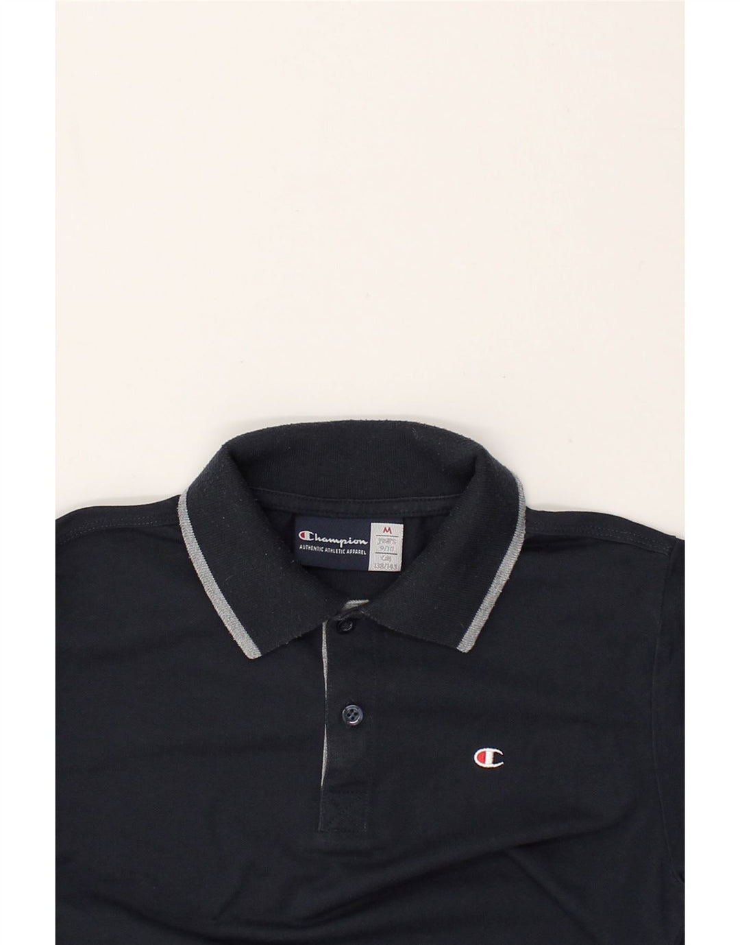 CHAMPION Boys Long Sleeve Polo Shirt 9-10 Years Medium  Navy Blue Cotton | Vintage Champion | Thrift | Second-Hand Champion | Used Clothing | Messina Hembry 