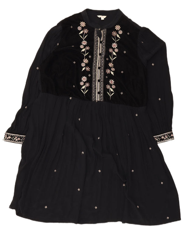Женское платье трапециевидной формы с длинными рукавами Monsoon UK 18 XL, черный полиэстер с цветочным принтом