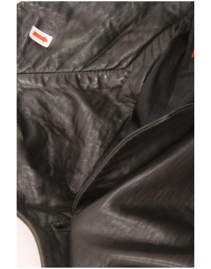 МАВРИКИЙ Женский кожаный пиджак с 3 пуговицами UK 18 XL Черный кожаный