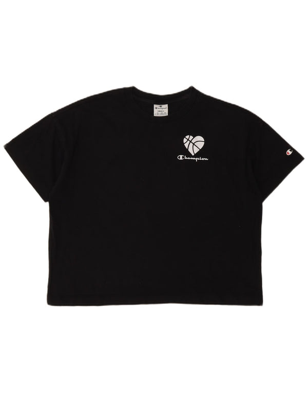 Женская укороченная футболка оверсайз с рисунком CHAMPION UK 10, маленькая, черная