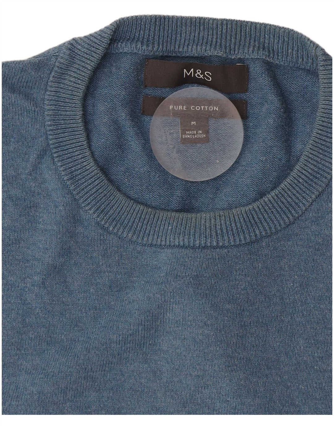 Мужской джемпер с круглым вырезом Marks & Spencer, средний синий хлопковый свитер