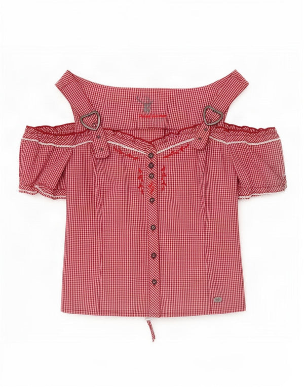 Spieth & Wensky Womens Off Shoulder Blouse Top UK 14 Medium Red Gingham