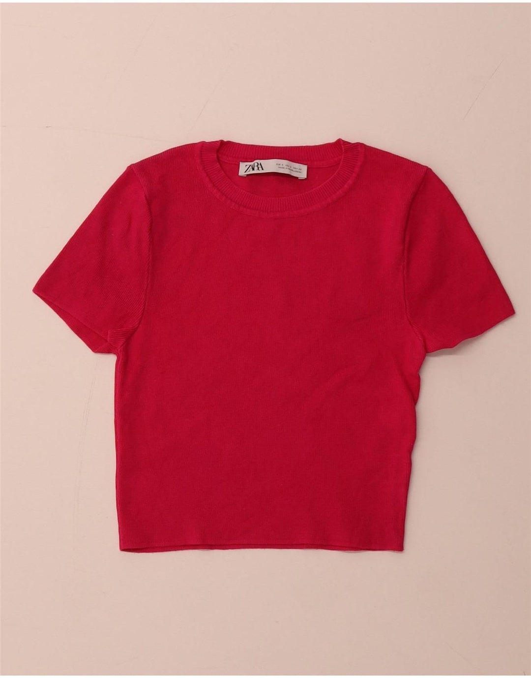 Женский укороченный джемпер с круглым вырезом ZARA с короткими рукавами, Великобритания, 8, маленький розовый